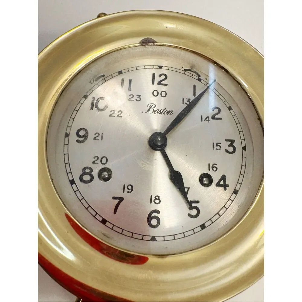 VTG Boston Chelsea Clock Brass Ships Wheel Mechanical Bell